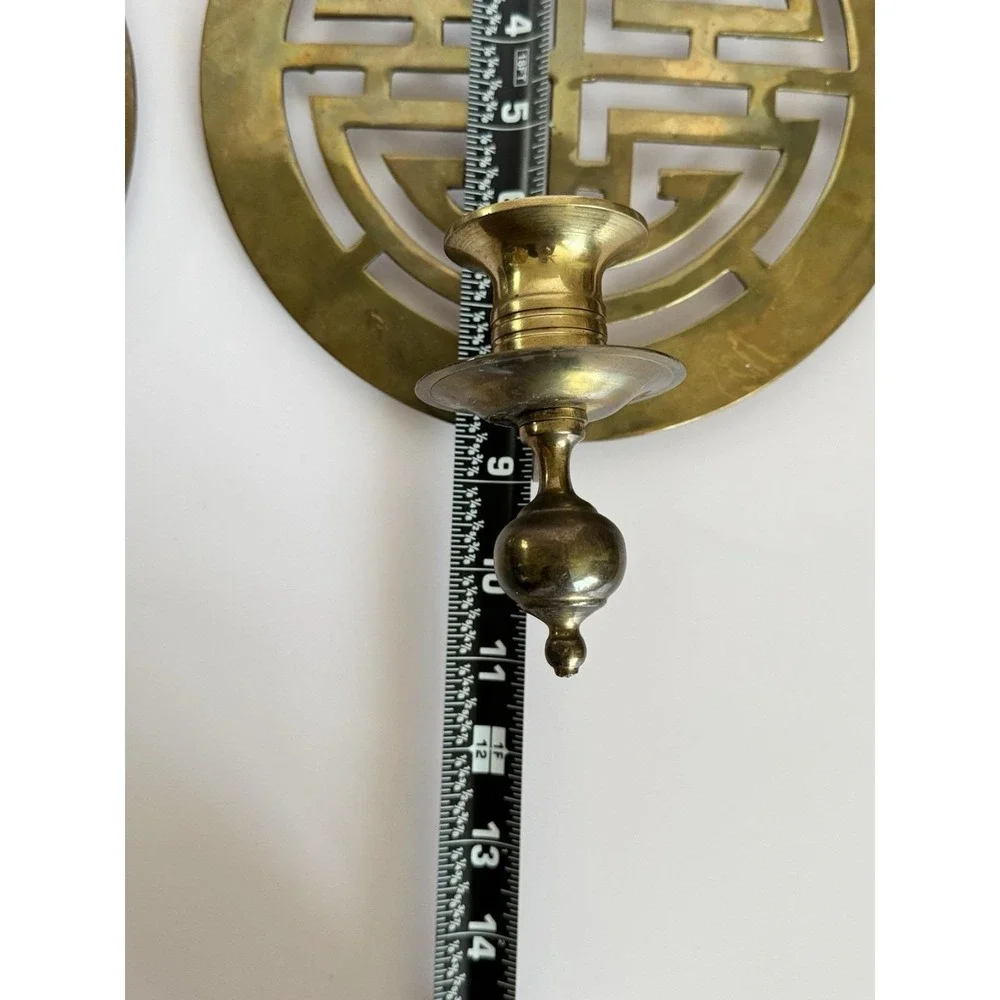 Vintage Brass Chinoiserie Wall Sconces Pair Hollywood Regency Asian Longevity